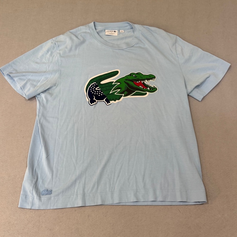 Lacoste T-Shirt Men XL Light Blue Relaxed Fit Made in France Oversized Logo Rare